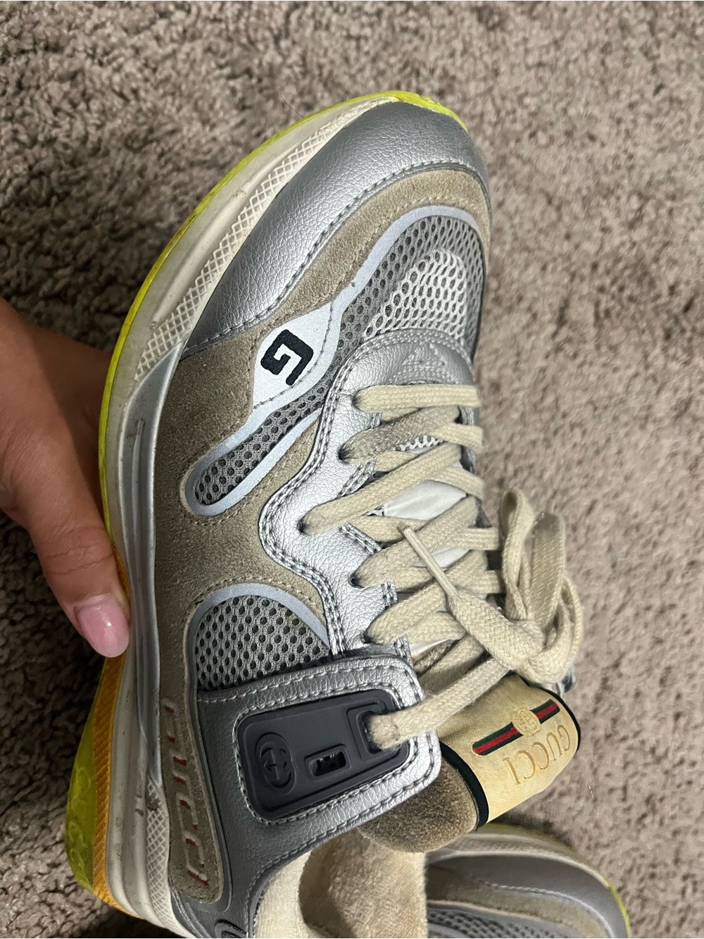 Gucci Ultrapace Silver Metallic Sneakers - Picture 3 of 16